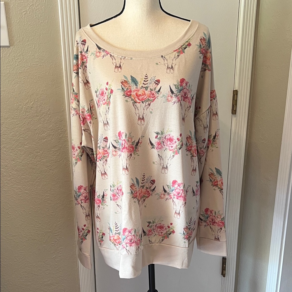 Floral Long Sleeve Top - Cream and Pink